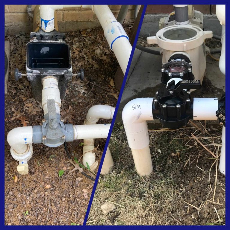 Close-up of pool valve and Jandy actuator hardware during equipment repair